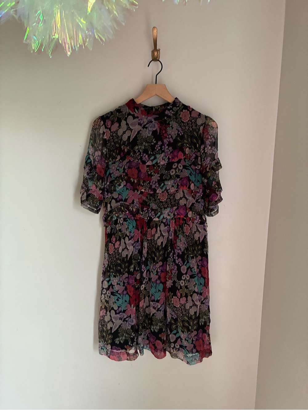Derhy Bohemian‎ Whimsical Tiered Dark Floral Dress Size Medium
